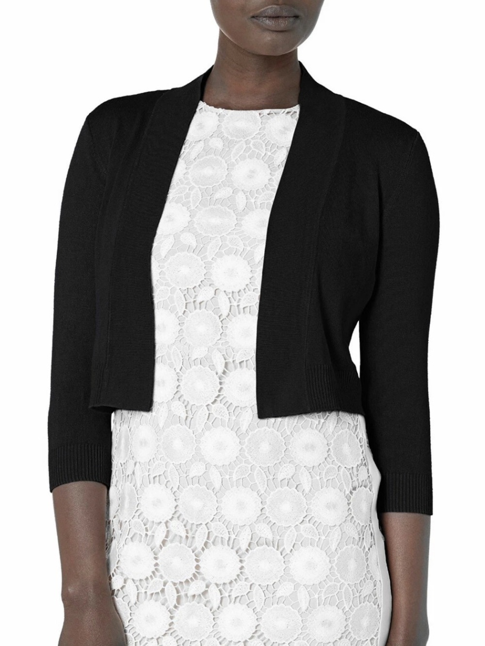 Ronni Nicole Cropped Open-Front Rayon Blend Shrug Cardigan Black